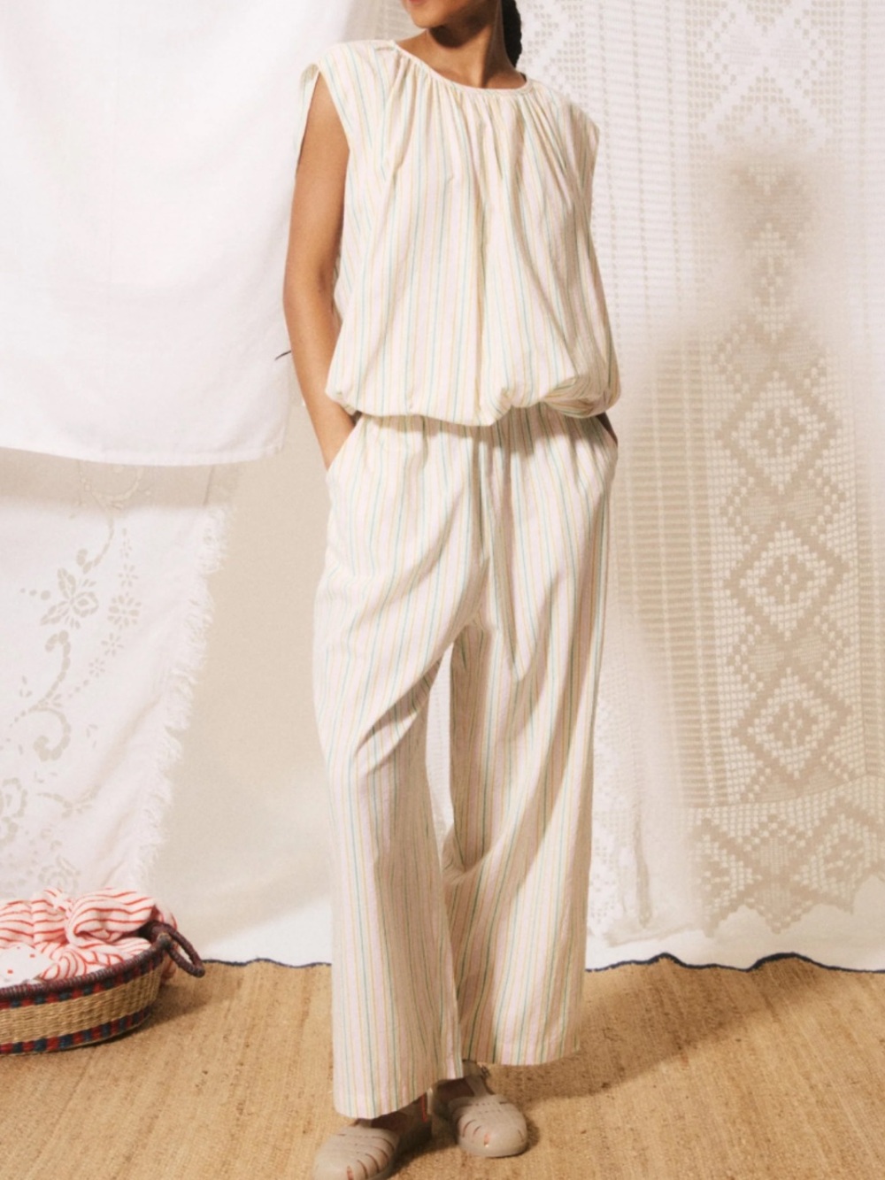 FRNCH Sleeveless Striped top and pant set
